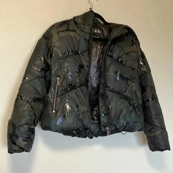 Zara camo  crop puffer hooded jacket - Picture 2 of 8